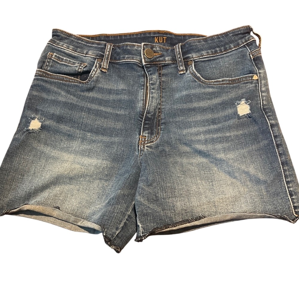 Kut from the Kloth Womens High Rise Distressed Denim Shorts Blue Size 10 Raw Hem